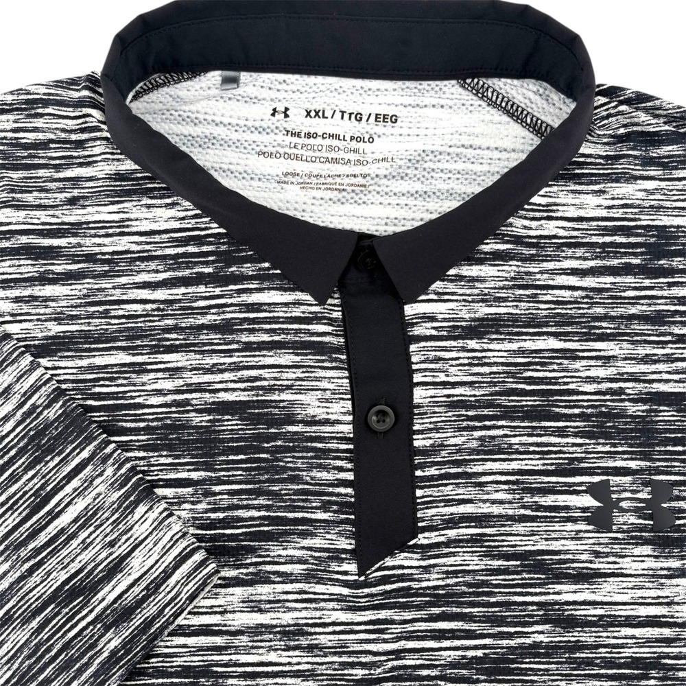 Under Armour Mens XXL Iso Chill Polo Shirt‎ Black White Stripe Golf Athleisure